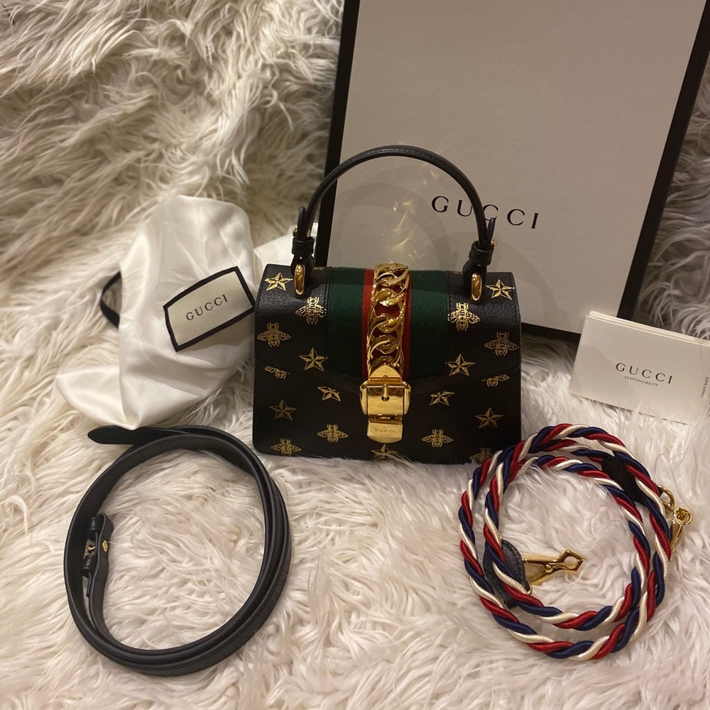 Gucci Sylvie Bee Star Mini Leather Bag